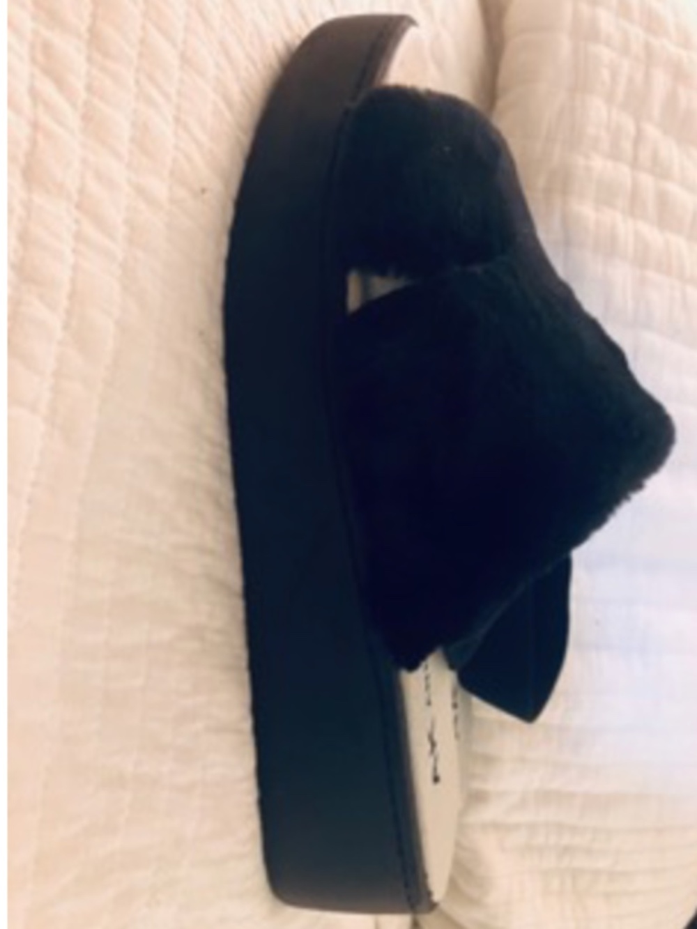 Anne Klein Faux Fur Slingback Platform Slingback Sandals Black iFlex Tenley 9.5